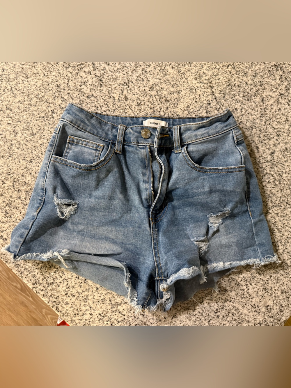 Forever 21 Light Blue Distressed Denim Shorts